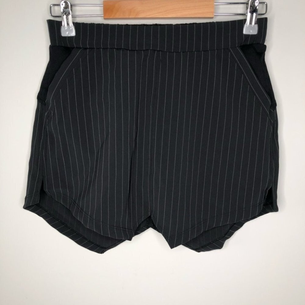 Koral Black Pinstripe Skort Pointed Skirt Hem  Over Mesh‎ Shorts